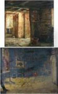 An Interior Scene Of A Cottage Together With Another Similar, A Pair by Henry John Yeend King