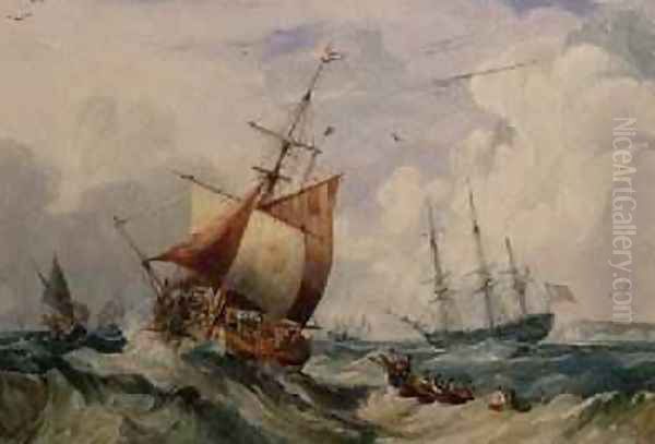 A French Fishing Smack in a Swell off Dover - view 1