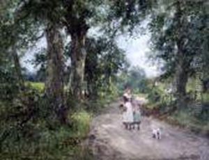 Mother, Child And Terrier On A Lane Mother, Child And Terrier On A Lane