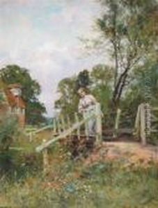 A Girl On A Bridge, A Cottage Beyond A Girl On A Bridge, A Cottage Beyond