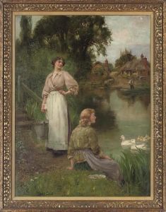 Feeding The Ducks, A Summer Day By The River by Henry John Yeend King
