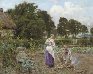 Raking The Leaves by Henry John Yeend King