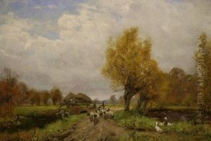Pastoral Landscape With Sheep And Geese