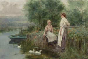 Feeding The Ducks by Henry John Yeend King
