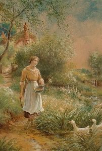 Feeding The Ducks (#) Picking The Berries by Henry John Yeend King