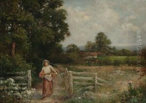A Girl With A Basket On A Country Lane