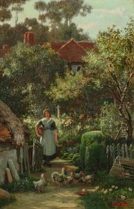 A Young Woman In A Cottage Garden A Young Woman In A Cottage Garden
