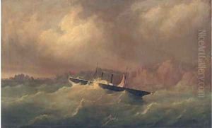 The Channel Islands paddle steamer Dispatch in a perilous situation off La Moye Signal Station, 17th October 1851 by Philip John Ouless