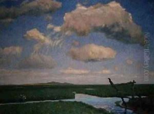 Summers Day in Hammeniederg with the Weyerberg Hills in the Distance by August (Fritz) Overbeck