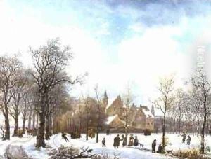 Skaters in a Winter Landscape 1830 by Anthony Jacob Offermans