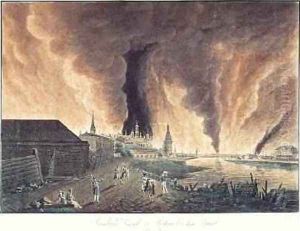 View of the Kremlin during the Moscow Fire of September 1812 by Oldendorp, Christian Johann