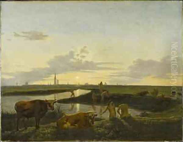 Canal Landscape with Figures Bathing View over Zwolle - view 1