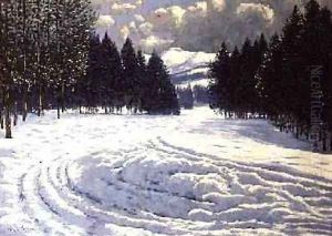 Sleigh Tracks in a Snowy Clearing by Victor Olgyai