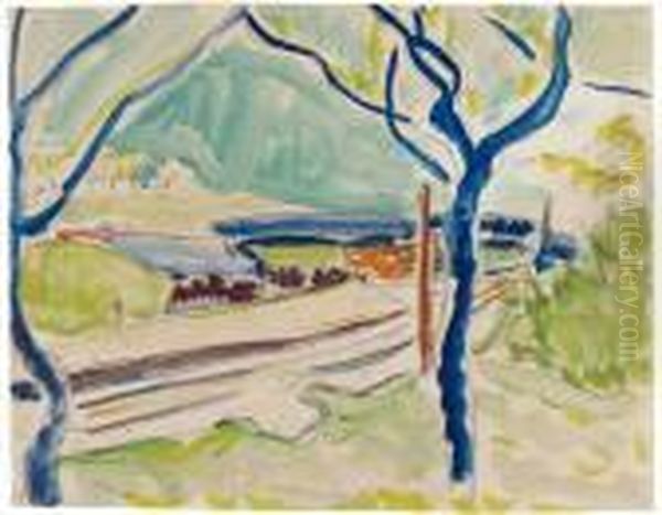 Landschaft Mit See Im Hintergrund. Ruckseitig: Badende - view 1