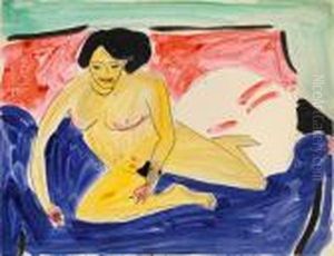 Sitzender Akt Auf Diwan by Ernst Ludwig Kirchner