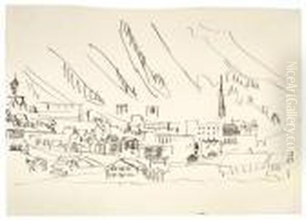 Ansicht Von Davos Mit Der Kirche Von Davos Platz Und Der Katholischen Kirche - view 1