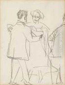 Tanzendes Paar,skizzenbuchblatt by Ernst Ludwig Kirchner