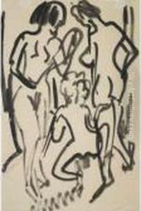 Zwei Weibliche Akte Mit Kind (two Female Nudes With Child) by Ernst Ludwig Kirchner