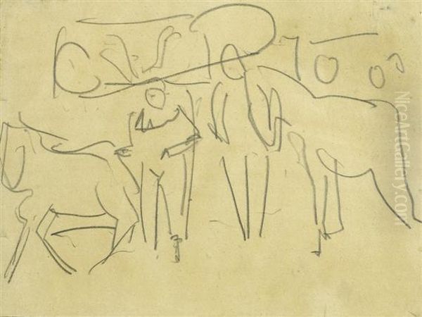 Two Clowns And Two Horses At The Circus - view 1