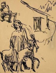 Berghutte Mit Ziegen, Hirtin Und Ohi (oheim) by Ernst Ludwig Kirchner