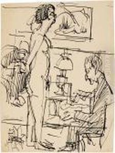 Zeichnendermaler Und Stehendes Modell Im Atelier Im "haus In Denlarchen" by Ernst Ludwig Kirchner
