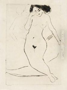 Auf Bettsitzender Madchenakt - Auf Bett Sitzendes Madchen by Ernst Ludwig Kirchner