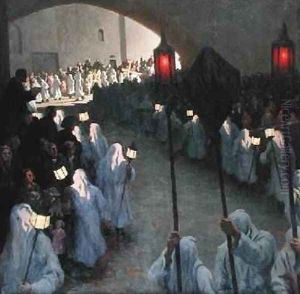 Procession of the Penitents Blancs at PuyenVelay on Good Friday by Aime Olivier