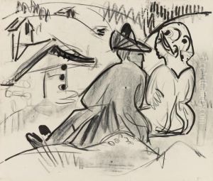 Paar Auf Der Alm.ruckseitig: Weiblicher Akt Im Badetub by Ernst Ludwig Kirchner
