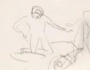 Knieender Akt Mit Zwei Figuren by Ernst Ludwig Kirchner