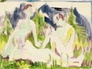 Drei Badende (akte In Gebirgslandschaft) by Ernst Ludwig Kirchner
