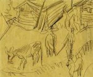 Senn Mit Kuhen Und Ziegen Auf Der Alp by Ernst Ludwig Kirchner