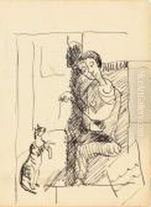Erna Kirchner Mit Der Katze Schacky by Ernst Ludwig Kirchner