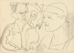 Gruppe Von Drei Sich Unterhaltenden Personen, Brustbilder by Ernst Ludwig Kirchner