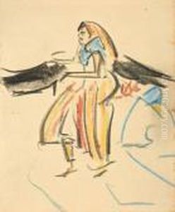Frau Im Bunten Kleid Aus Dem Zirkus Schumann by Ernst Ludwig Kirchner