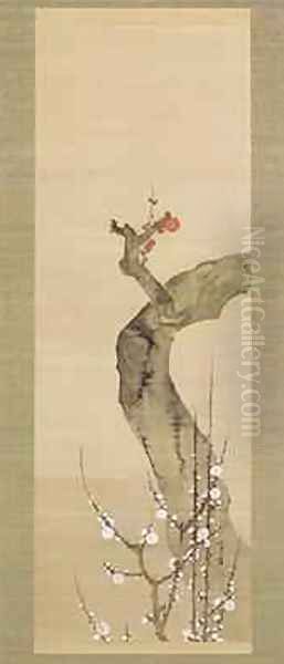Red and white plum blossoms - view 1