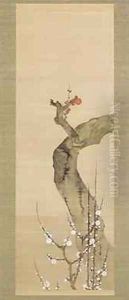 Red and white plum blossoms by Sakai Oho