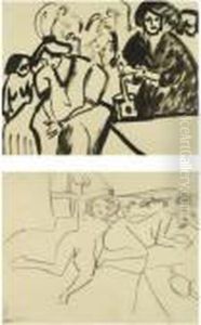 Musiker Und Zwei Frauen (musician And Two Women) - Recto by Ernst Ludwig Kirchner
