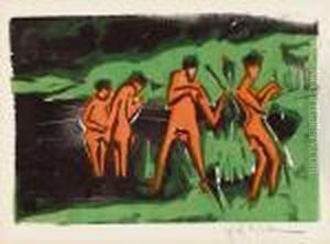 Mit Schilf Werfende Badende by Ernst Ludwig Kirchner