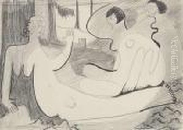 Kirchner, Ernst-ludwig: Three 
Female Nudes.charcoal On Paper. Estate Stamp. - Minimally Stained. 
Pinholes.lower Sheet Edge Cut - view 1