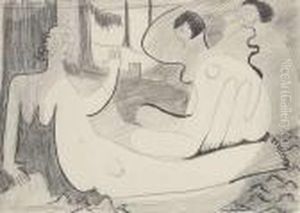 Kirchner, Ernst-ludwig: Three 
Female Nudes.charcoal On Paper. Estate Stamp. - Minimally Stained. 
Pinholes.lower Sheet Edge Cut by Ernst Ludwig Kirchner