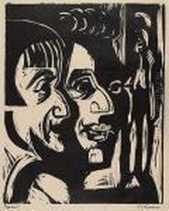 Zwei Kopfe. - Portrait Hans Rohner Und Lotte Kraft by Ernst Ludwig Kirchner