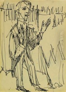 Gestikulierender Besucher Im Gehrock by Ernst Ludwig Kirchner