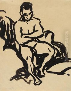 Sitzender Mannlicherakt by Ernst Ludwig Kirchner