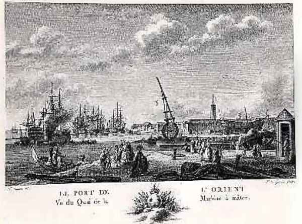 Port of L Orient, view of the Quay with the Machine for Masting, engraved by Yves Marie Le Gouaz 1742-1816 - view 1