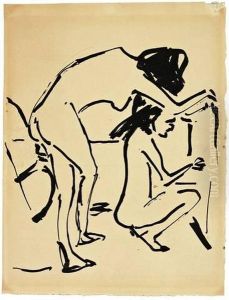Stehender Und Hockender Madchenakt Im Atelier by Ernst Ludwig Kirchner