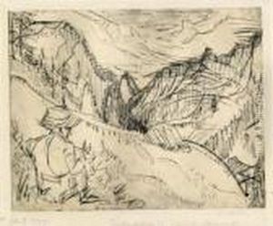Zeichnender Maler In Landschaft. 1923 by Ernst Ludwig Kirchner