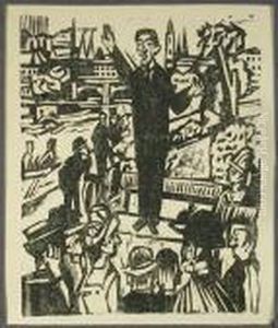 Originalholzschnitt Aus "der Volksredner" by Ernst Ludwig Kirchner
