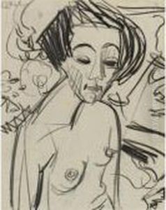 Nackte Frau (madchen) (nude Woman (girl)): A Double Sided Drawing by Ernst Ludwig Kirchner
