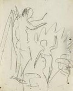 Akte Hinter Buschen (moritzburg) by Ernst Ludwig Kirchner