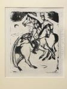 Auf Dem Kasernenhof.
Lithographie. Aus ?der Bildermann, 1916.?. Im Stein Signiert Und Bezeichnet